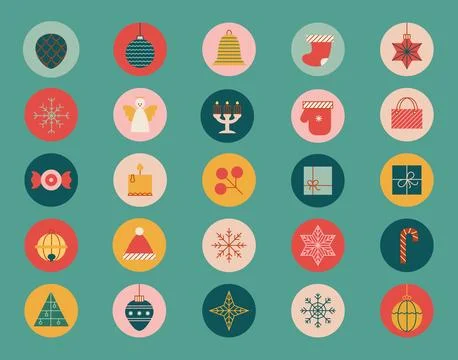 Vector Christmas round stickers. Simple Xmas labels, tags for holiday decoration Stock Illustration