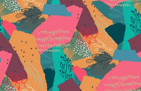 Vector Christmas seamless pattern with colorful abstract collage texture and Stock Illustration