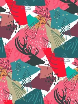 Vector Christmas seamless pattern with colorful abstract collage texture and Illustrazione stock