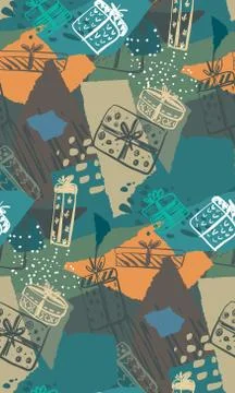 Vector Christmas seamless pattern with colorful abstract collage texture and Illustrazione stock