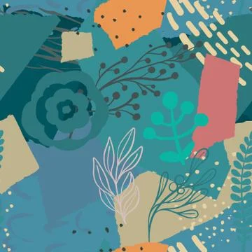 Vector Christmas seamless pattern with colorful abstract collage texture and 스톡 일러스트