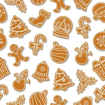 Vector Christmas seamless pattern with gingerbread cookies Stock Illustration