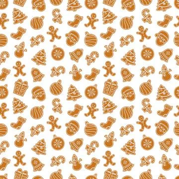 Vector Christmas seamless pattern with gingerbread cookies Stock Illustration