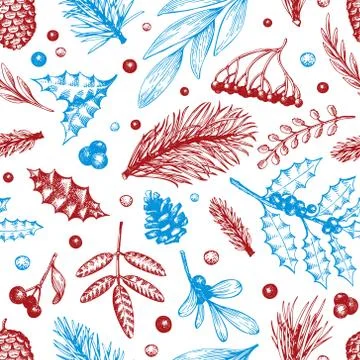 Vector Christmas seamless pattern. Hand drawn winter illustrations. Banner with Stock Illustration