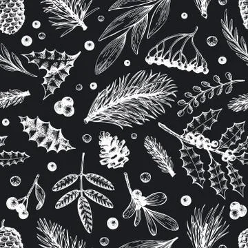 Vector Christmas seamless pattern. Hand drawn winter illustrations on chalk Stock Illustration