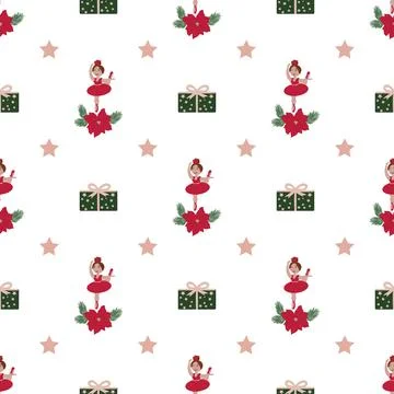 Vector Christmas seamless pattern with the image of a ballerina Stock Illustration
