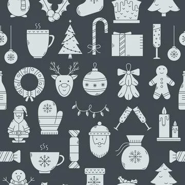 Vector Christmas seamless pattern. New Year background with simple style icon Illustrazione stock