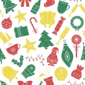 Vector Christmas seamless pattern. New Year background with simple style icon Stock Illustration