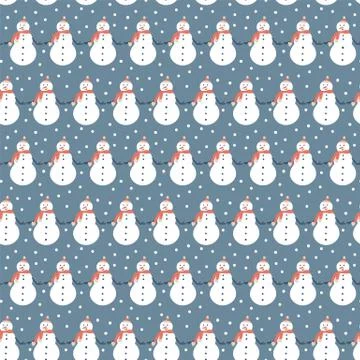 Vector Christmas seamless pattern of snowman. Winter background design for Stock Illustration