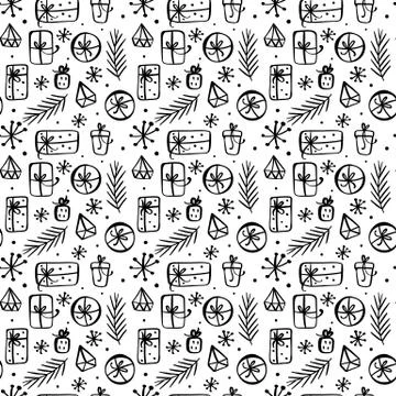 Vector Christmas Seamless pattern texture with gift boxes and other xmas Stock Illustration