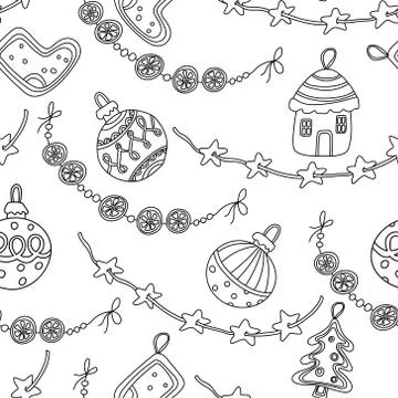 Vector Christmas seamless pattern with Xmas garlands and balls. Stock Illustration