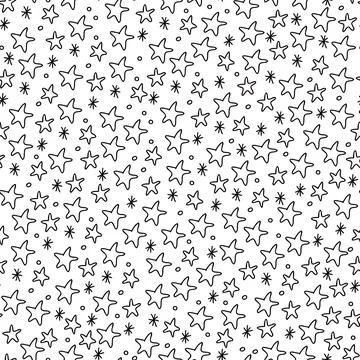 Vector Christmas seamless patterns with  stars and snowflakes on white. Stock Illustration