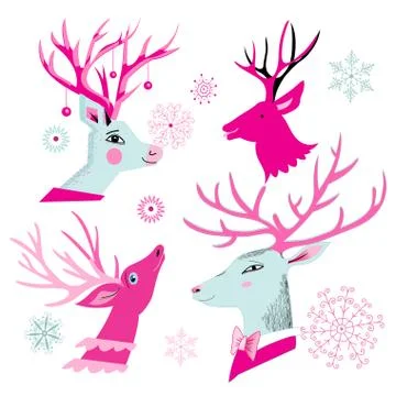 Vector christmas set of deer heads Stock Illustration