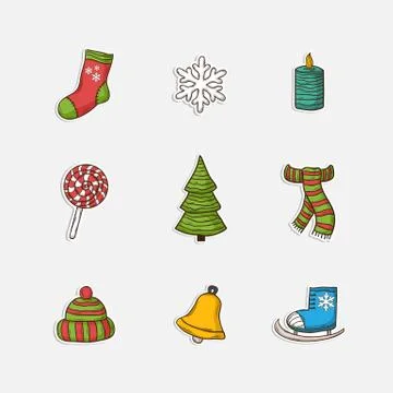 Vector Christmas set icons in doddle style Stock Illustration