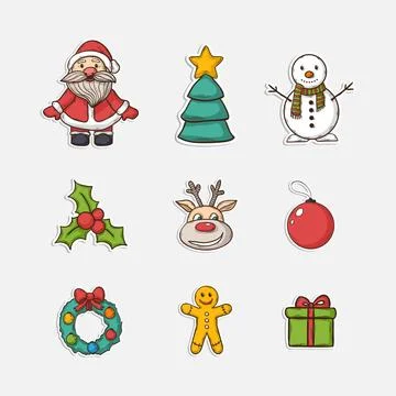 Vector Christmas set icons Vector Christmas set icons in doddle style with... Stock Photos