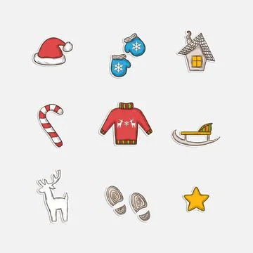 Vector Christmas set icons Vector Christmas set icons in doddle style with... Stock Photos