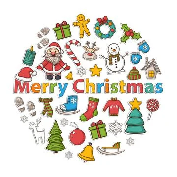 Vector Christmas set Vector Christmas set in the form of a circle with San... Stock Photos