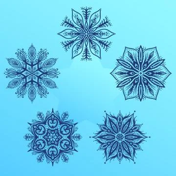 Vector Christmas set for a winter background, flat design line snowflakes and Stock Illustration