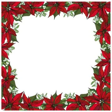 Vector christmas square frame. Made from red poinsettia and cinnamon and mist Stock Photos
