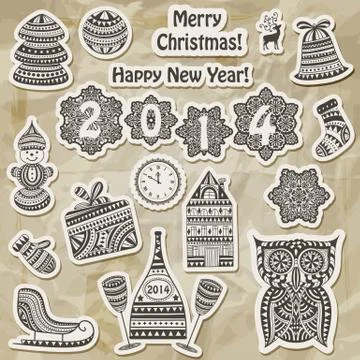Vector christmas stickers design elements Stock Illustration