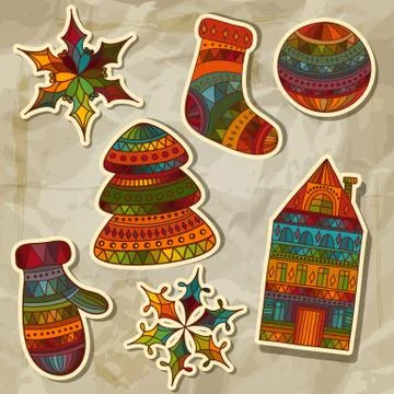 Vector christmas stickers design elements Stock Illustration