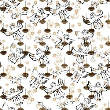 Vector Christmas stylish background in gold tones. Seamless pattern with gold 스톡 일러스트