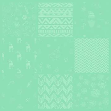 Vector Christmas Subtle Doodles Seamless Background Set Stock Illustration
