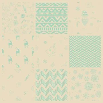 Vector Christmas Subtle Doodles Seamless Background Set Stock Illustration