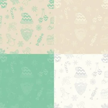 Vector Christmas Subtle Doodles Seamless Background Set Stock Illustration