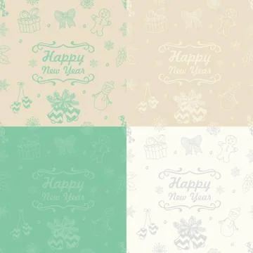 Vector Christmas Subtle Doodles Seamless Background Set Stock Illustration