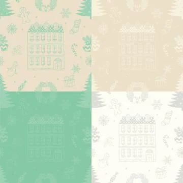 Vector Christmas Subtle Doodles Seamless Background Set Stock Illustration