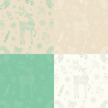 Vector Christmas Subtle Doodles Seamless Background Set Stock Illustration