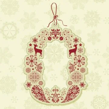 Vector christmas tag on seamless pattern Stockillustratie