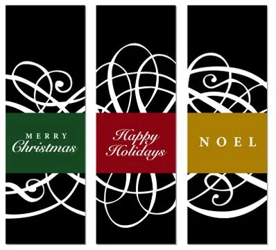 Vector christmas tall black frame set with ornaments Stock Illustration