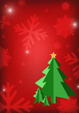 Vector : Christmas tree and ice crystal on red background Stock Illustration