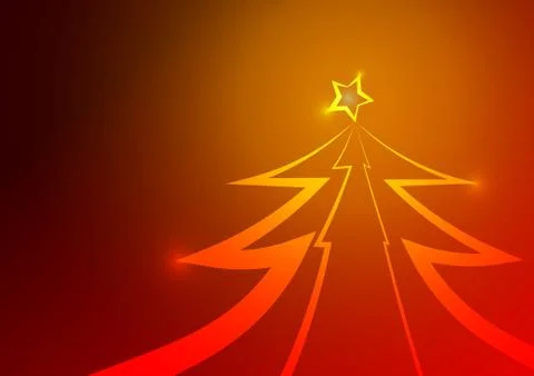 Vector : Christmas tree and star on red and orange background Stock Illustration