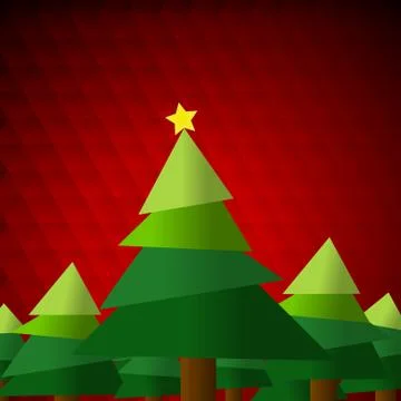 Vector : Christmas tree and star on red background Stock Illustration