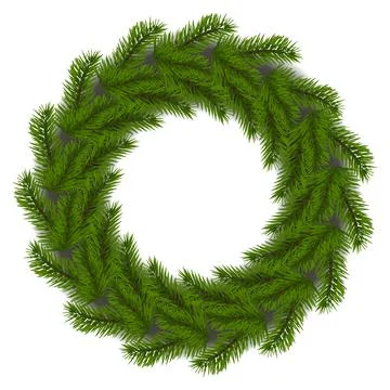 Vector. Christmas tree branch, Christmas tree, round wooden frame. Stock Illustration