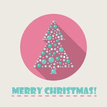 Vector christmas tree flat icon with long shadow Stock Illustration