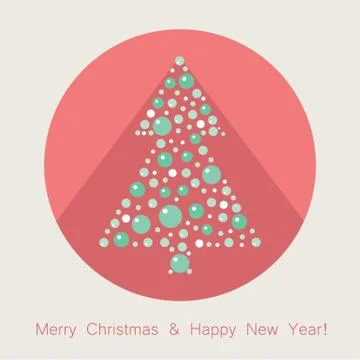 Vector christmas tree flat icon with long shadow Stock Illustration
