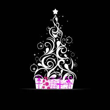 Vector Christmas tree with gift boxes illustration. Stock Illustration