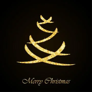 Vector Christmas tree gold glitter greeting card background Stock Illustration