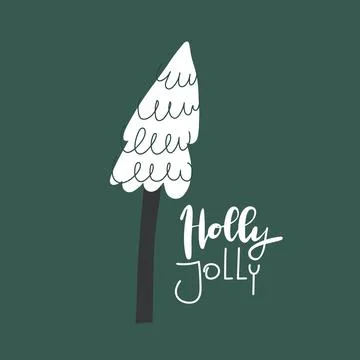 Vector Christmas tree, herringbone lettering quote Holly Jolly Stock Illustration
