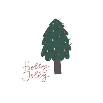 Vector Christmas tree, lettering quote Holly Jolly Stock Illustration