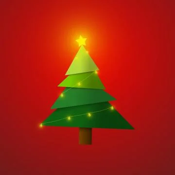 Vector : Christmas tree with lightbulb on red background Illustrazione stock