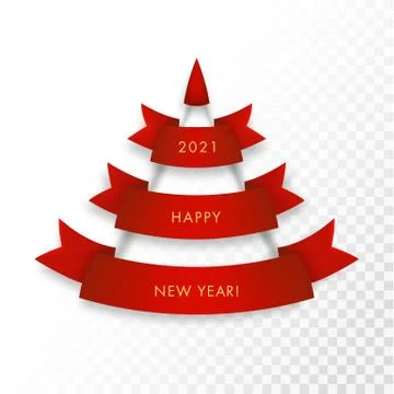 Vector Christmas tree made of realistic ribbon with shadow on transparent Illustrazione stock