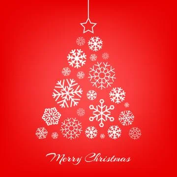 Vector Christmas tree made from snowflakes on red イラスト素材