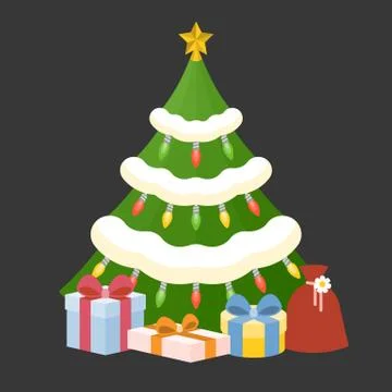 Vector christmas tree with present box, flat design Illustrazione stock