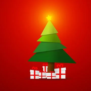 Vector : Christmas tree with present boxes on red background Stock Illustration