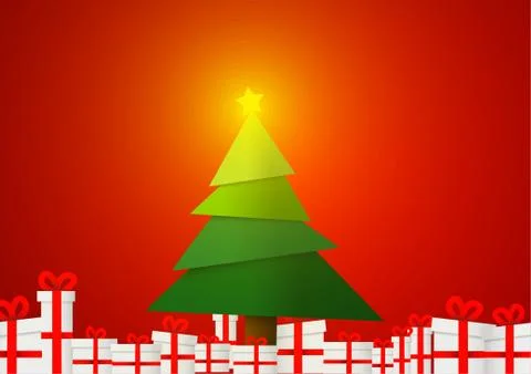 Vector : Christmas tree with present boxes on red background Illustrazione stock